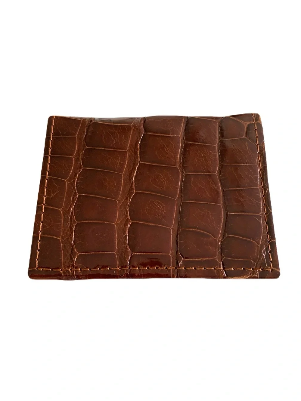 Men’s Shiny Glazed Warm Brown Genuine Alligator ID Card Case Holder Exotic